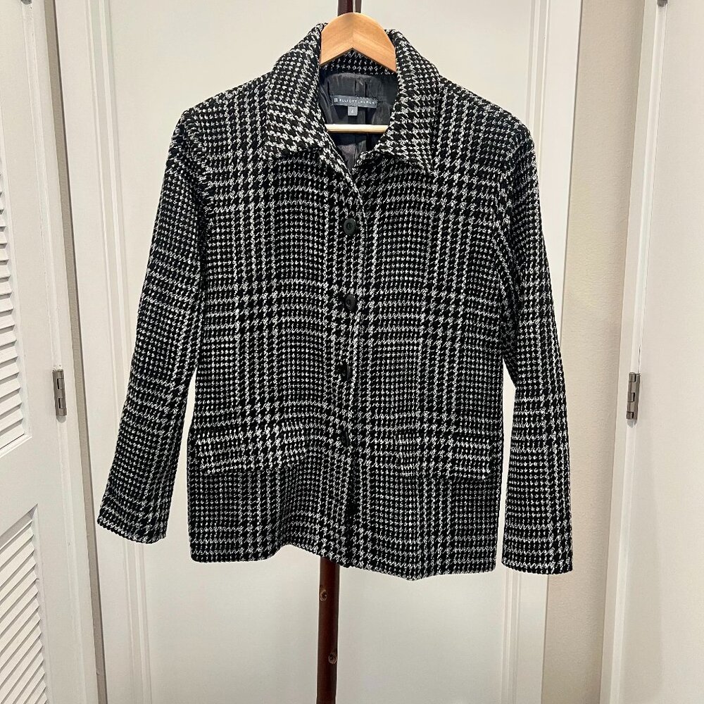 Elliott Lauren - Houndstooth Plaid Textured Blazer Size 6 - Black, White